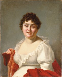 Ritratto di Madame Regnault, busto, in un vestito bianco e scialle di cachi da Jean Baptiste Regnault