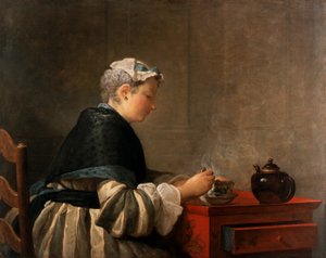 Una signora che prende il tè, 1735 da Jean Baptiste Simeon Chardin