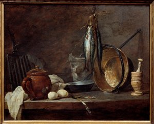 Menu di magro e utensili da cucina. Natura morta da Jean Baptiste Simeon Chardin