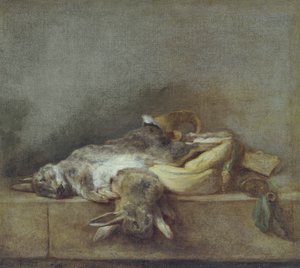 Natura morta con conigli, una borsa da caccia e un corno da polvere, c.1755