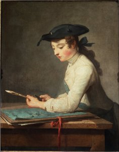 Giovane caricaturista che intaglia la sua matita da Jean Baptiste Simeon Chardin