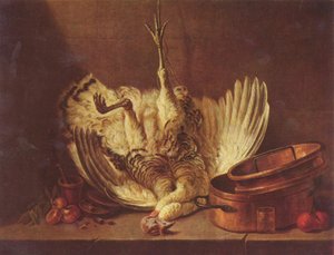Natura morta con tacchino appeso da Jean Baptiste Simeon Chardin