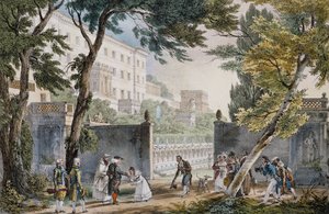 Una villa: scena di incontro della nobiltà - incisione di Jean-Baptiste Thomas, circa 1820 da Jean Baptiste Thomas