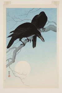 Corvi al chiaro di luna (stampa xilografica a colori)