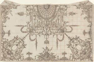 Un soffitto elaborato con tralicci e figure sedute