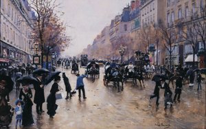 Boulevard Poissonière sotto la pioggia, ca. 1880 da Jean Beraud