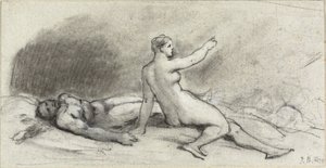 Donna nuda seduta con uomo nudo addormentato (recto); torso femminile visto da dietro (verso)