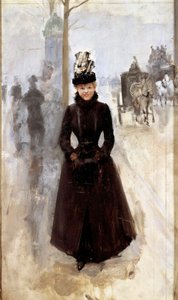 Parigina sul boulevard o donna con manicotto da Jean Beraud