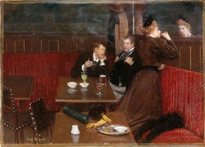 Tre figure in un caffè, 1890 circa (olio su tela) da Jean Beraud