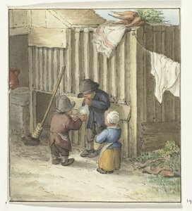 Tre bambini che giocano con una vescica di maiale da Jean Bernard