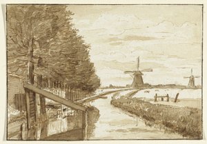 Paesaggio con un canale e due mulini da Jean Bernard