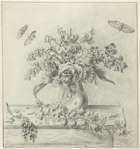 Natura morta con composizione floreale, frutti e insetti da Jean Bernard