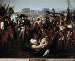 Morte del Generale Charles Antoine Desaix de Veygoux (1768-1800) alla Battaglia di Marengo il 14/06/1800 sotto gli occhi di Napoleone Bonaparte (1769-1821). Dettaglio da Jean Broc