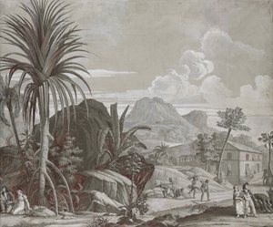 Partenza per una passeggiata, pannello di carta da parati dalla serie "Paul et Virginie", di Dufour & Cie, circa 1823 da Jean Broc