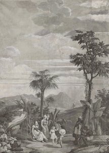 I bambini danzano, pannello di carta da parati dalla serie "Paul et Virginie", di Dufour & Cie, c.1823 da Jean Broc