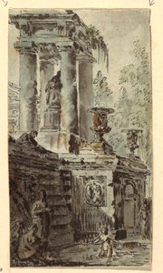 Fantasia architettonica con figure che fanno il bagno da Jean Charles Delafosse