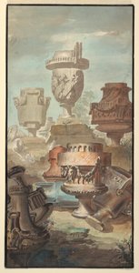 Disegno, Fantasia di rovina: Vasi e urne, 1770 da Jean Charles Delafosse