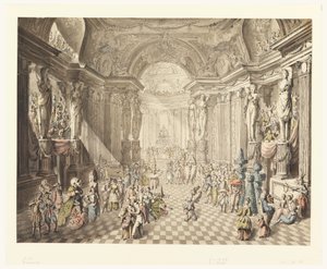 Disegno, veduta di un ballo in maschera, 1770-80 da Jean Charles Delafosse