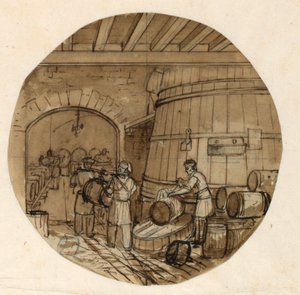 Progetto per un piatto di porcellana, interno di birreria per il Servizio delle Arti Industriali di Sèvres da Jean Charles Develly