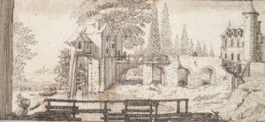 Scena rustica con mulino e stagno da Jean Chaufourier
