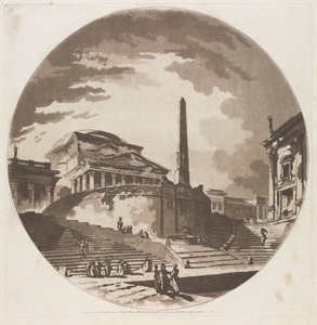 Veduta della Rotonda con scale sul Tevere da Jean Claude Richard de Saint Non
