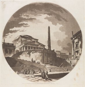 Vista della Rotonda con scale sul Tevere da Jean Claude Richard de Saint Non
