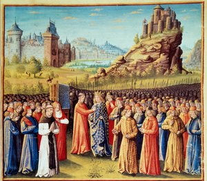 Seconda Crociata: Re Luigi VII detto il Giovane prende la croce a Vézelay alla presenza di San Bernardo di Chiaravalle e del vescovo di Versailles il 31 marzo 1146. Molti baroni presero anche la croce