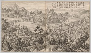 Battaglia di Kulongkui: dalle Scene di battaglia della repressione delle ribellioni, c. 1765-1774 da Jean Damascene Sallusti