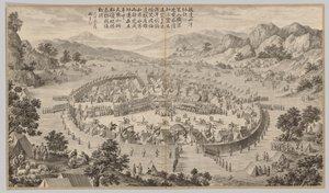 Il Khan di Bada Shan presenta il tributo: da Scene di battaglia della repressione delle ribellioni, c. 1765-177