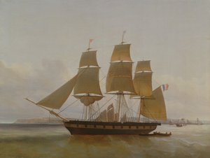 Barca a tre alberi, nel porto di Le Havre, 1846 da Jean Dominique Drouin
