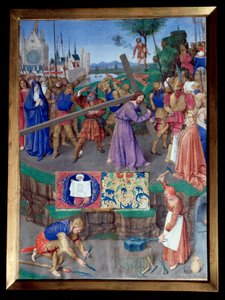 Portage de croix. Miniatura tratta da "Il Libro delle Ore di Étienne Chevalier" di Jean Fouquet (1420-1477/1481)