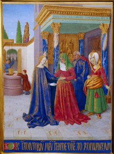 Visitazione. Incontro tra la Vergine Maria e Santa Elisabetta. Miniatura in "Les Heures d
