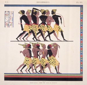 Interpretazione degli affreschi a Ibsambul che raffigurano schiavi nubiani, da "Monuments de l"Egypte et de la Nubie" dell