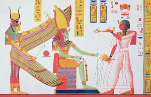 Ramses IV che offre incenso a Iside e Amon-Ra, seduti su un trono, copia di un dipinto murale dalla sua tomba nella Valle dei Re, tavola 260 da Monuments d