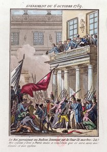Luigi XVI appare sul balcone a Versailles il 6 ottobre 1789 per dire alla folla parigina che andrà a Parigi a condizione che sua moglie e la sua famiglia viaggino con lui