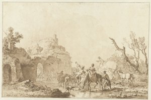 Viaggiatori presso un portale da Jean Francois Janinet