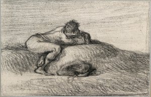 Uomo accovacciato su un rialzo da Jean Francois Millet