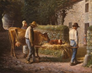 Contadini che portano a casa un vitello nato nei campi da Jean Francois Millet