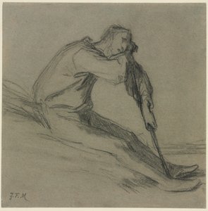Contadino seduto che riposa su una zappa da Jean Francois Millet