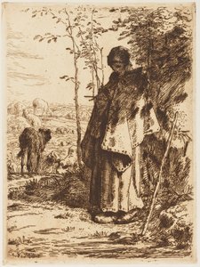 Pastorella che fa la maglia da Jean Francois Millet