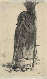 Pastorella appoggiata a un albero da Jean Francois Millet