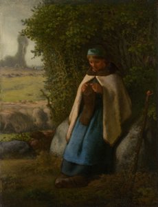 Pastorella seduta su una roccia, 1856 da Jean Francois Millet