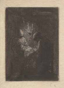 Due Donne che Cuciono alla Luce della Lampada, ca. 1853