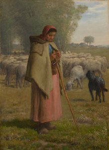 Giovane ragazza che guarda le sue pecore da Jean Francois Millet
