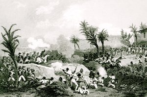 Rivolta nera a Santo Domingo, 16 settembre 1802, da "Histoire Universelle du XIXe siecle", dopo Martinet