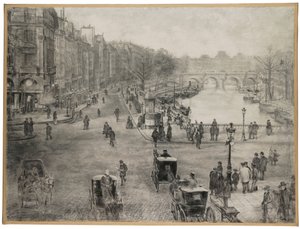 Parigi, La place de Saint Michel con il quai des Grands Augustins e il ponte Saint Michel in primo piano e il ponte Neuf e il Louvre sullo sfondo, c.1900 da Jean Francois Raffaelli
