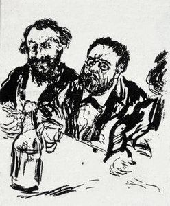 Il pittore Edouard Manet (1832-1883) e lo scrittore Emile Zola (1840-1902) a tavola. Caricatura di Jean Francois Raffaelli (1850-1924) da Jean Francois Raffaelli