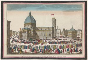 Veduta del Duomo di Firenze con una processione nel giorno del Corpus Domini da Jean François Daumont
