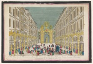 Vista della decorazione di Rue de la Feronnerie a Parigi per il recupero di Luigi XV, re di Francia, nel 1745