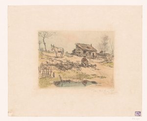 Paesaggio con uomo e asino vicino a una capanna da Jean François Raffaëlli (signed by artist)